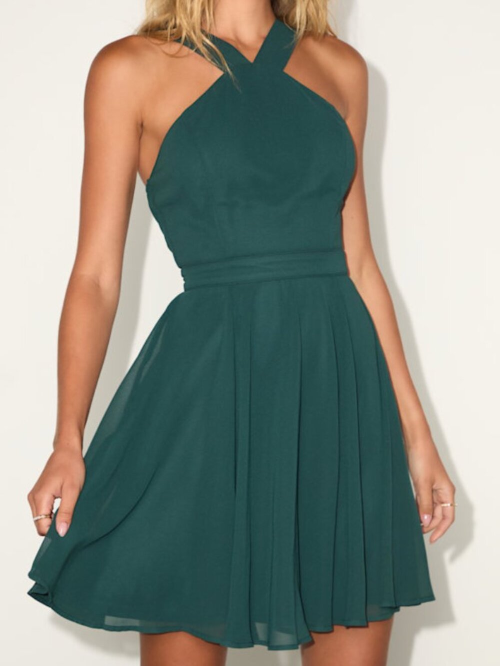 Lulus Forevermore Emerald Green Skater Dress - Size L